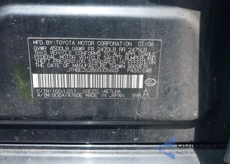 2006 Lexus Is 350 from USA, damaged, VIN JTHBE262865005603